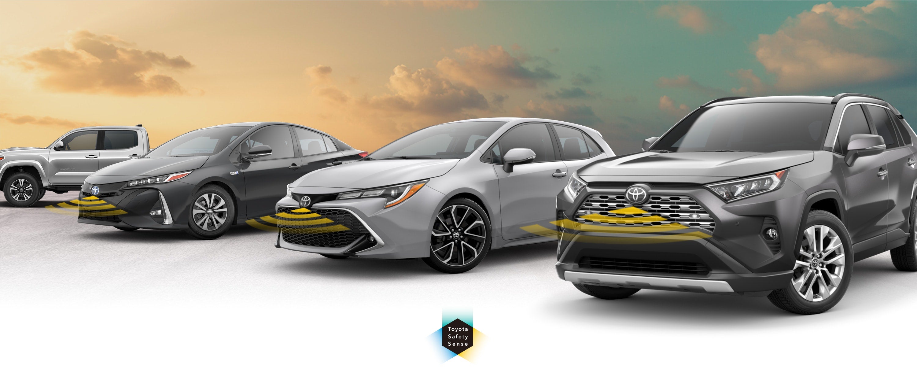 Toyota Safety Sense: Designed for Safety. Options shown on Toyota models including RAV4, Tacoma, and Camry, available now at Randy Wise Toyota in Grand Blanc MI.