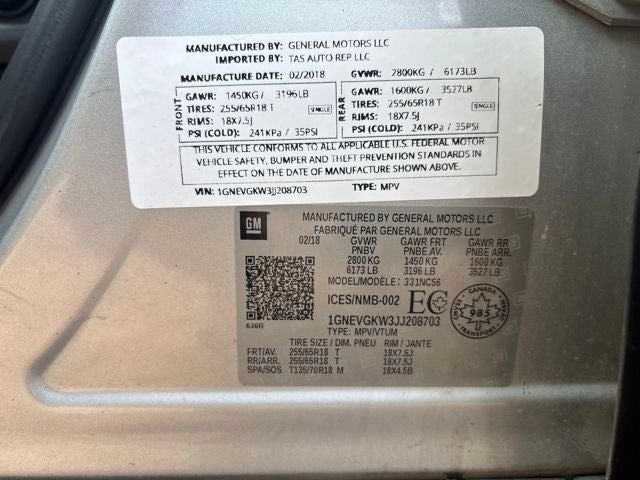 2018 Chevrolet Traverse LT Cloth w/1LT