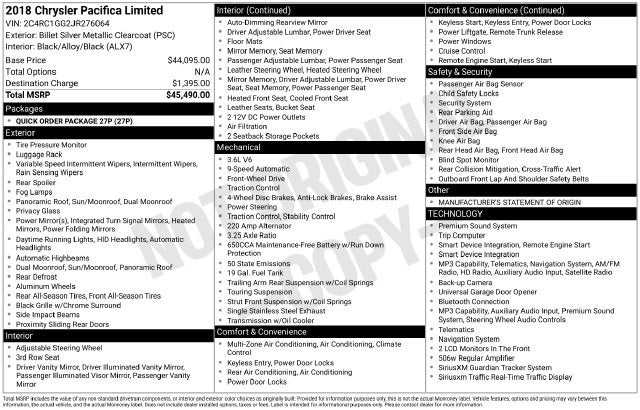 2018 Chrysler Pacifica Limited